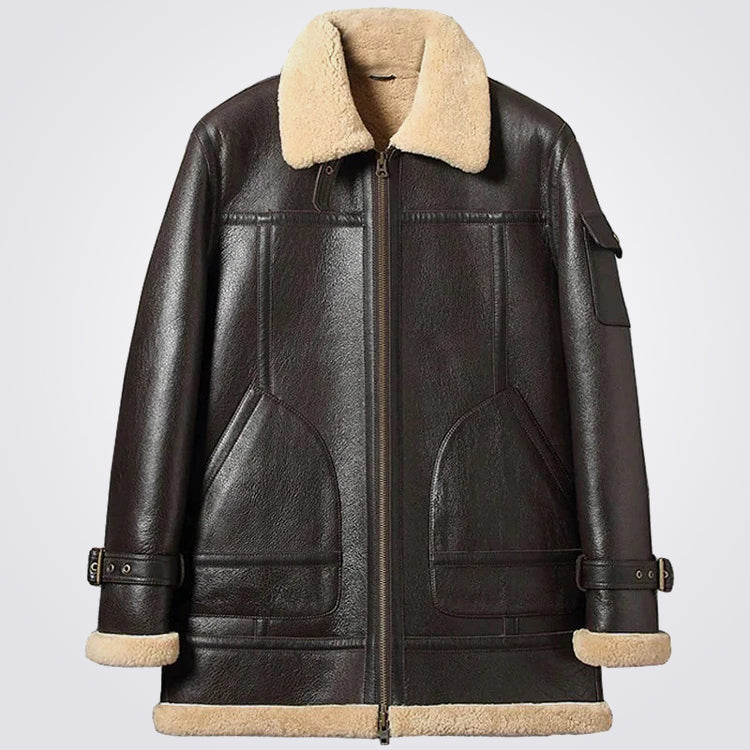 Mens Brown Sheepskin Shearling Long Coat