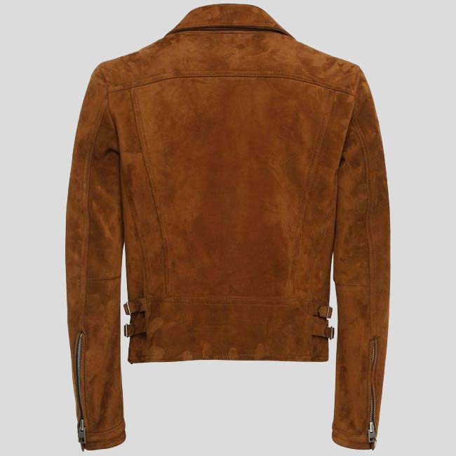 Mens Brown Suede Leather Biker Jacket Back