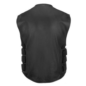 Mens Bullet Proof Style Black Leather Motorcycle Vest
