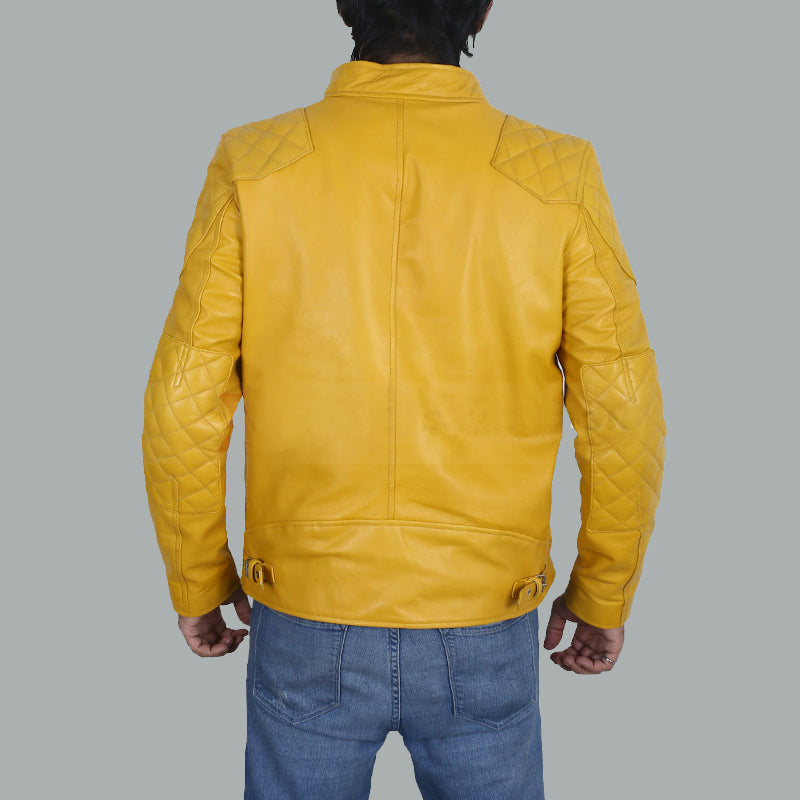 Mens Cafe Racer Yellow Biker Jacket