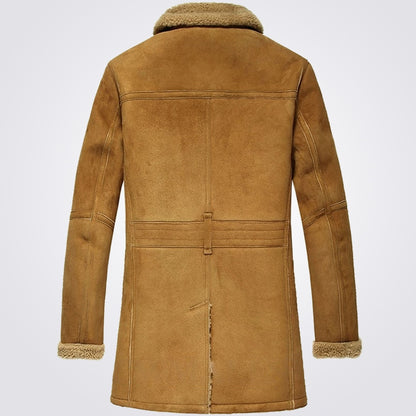 Mens Camel Winter Sheepskin Shearling Pea Coat