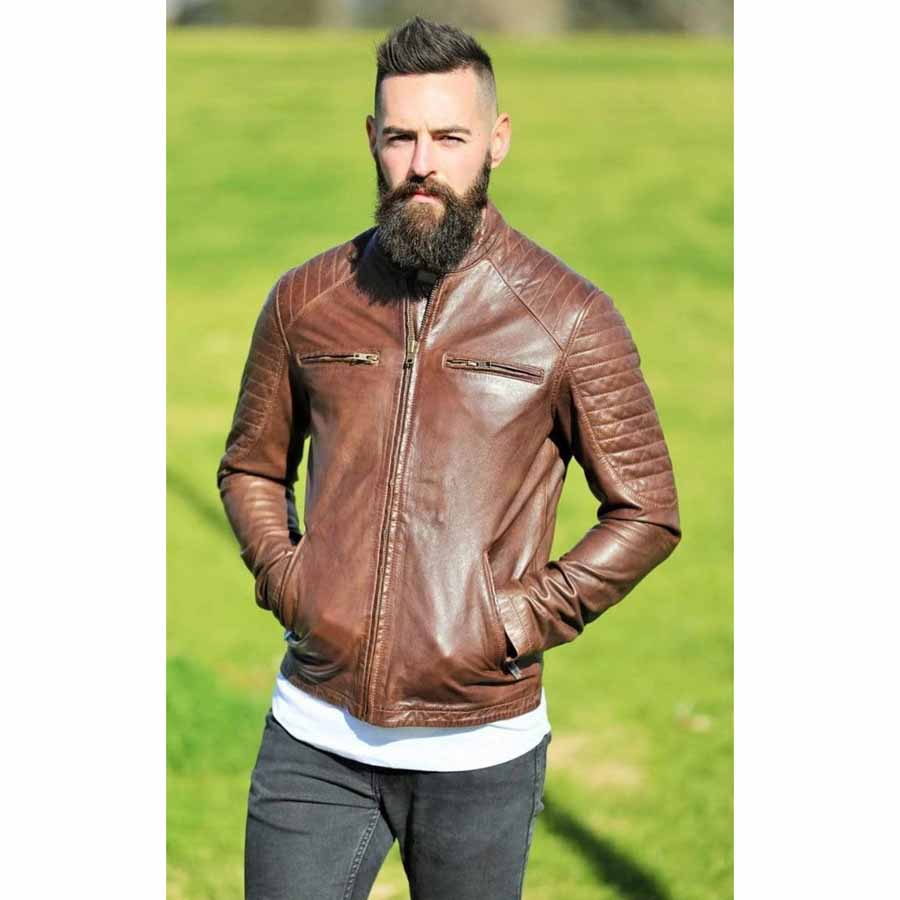 High Quality Mens Chocolate Brown Leather Biker Jacket