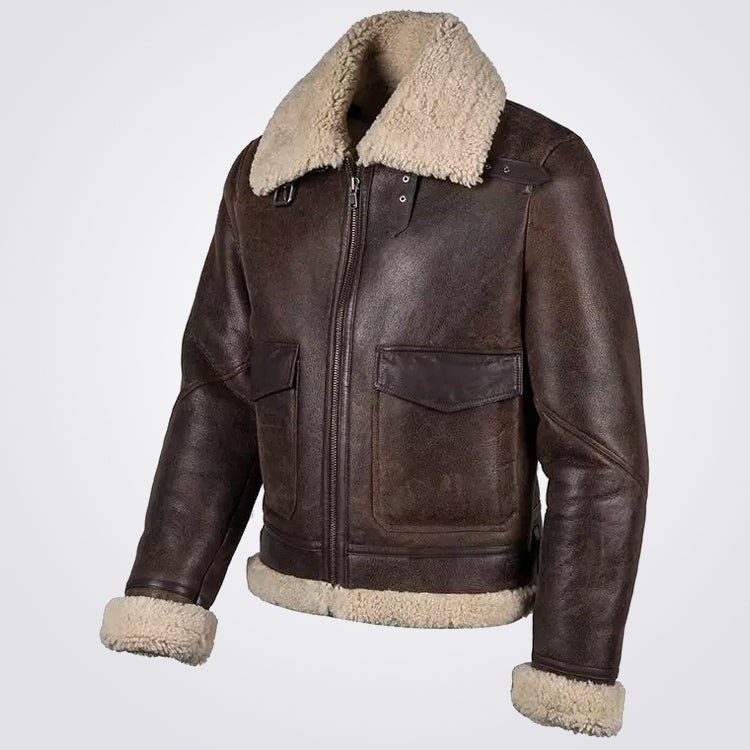 Shop Men s Chocolate Brown Shearling Sheepskin Bomber Jacket