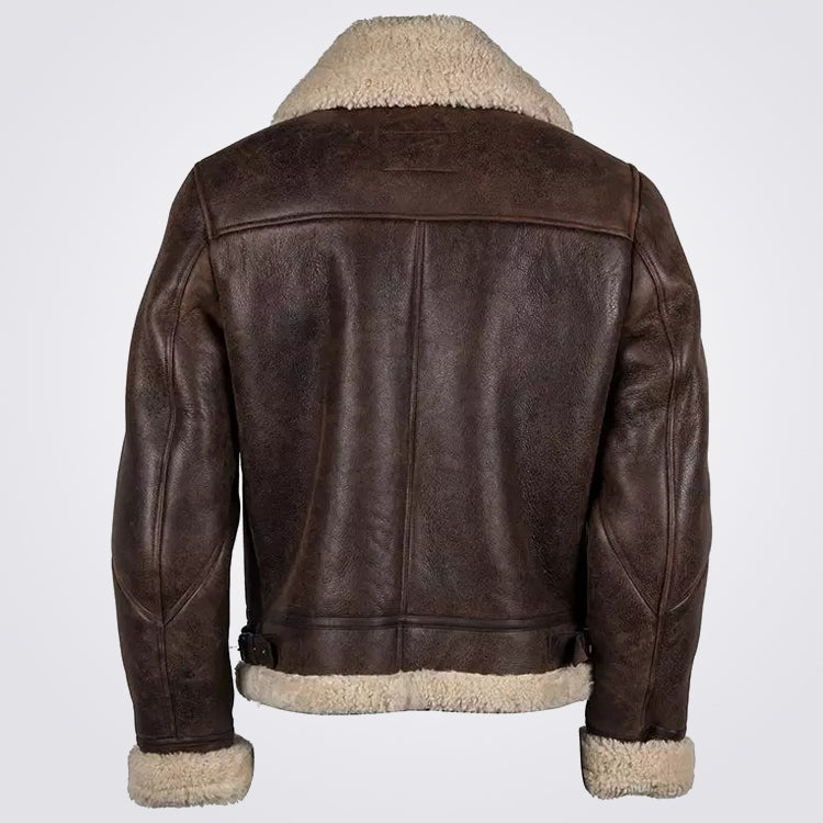 Men's Chocolate Brown Shearling Sheepskin Bomber Jacket