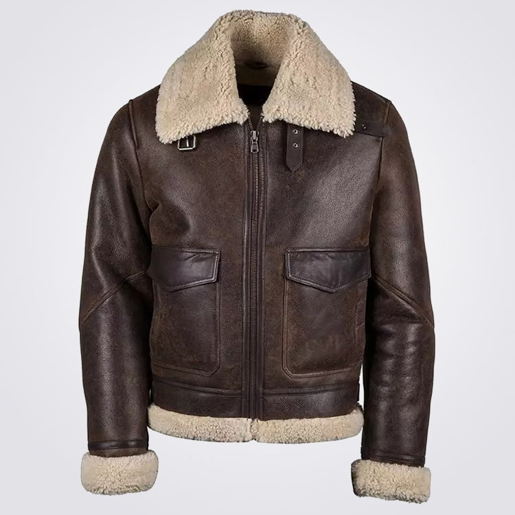 Men's Chocolate Brown Shearling Sheepskin Bomber Jacket