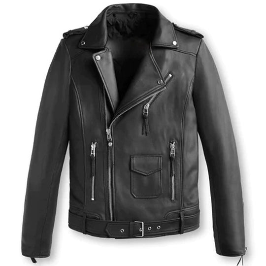 Mens Classic Genuine Leather Biker Jacket