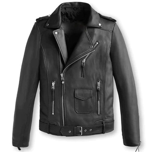 Mens Classic Genuine Leather Biker Jacket - Fashion Leather Jackets USA - 3AMOTO