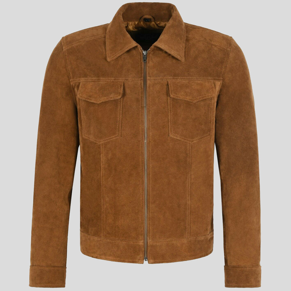 Mens Classic Tan Suede Jacket | Buy Cowboy Leather Jacket