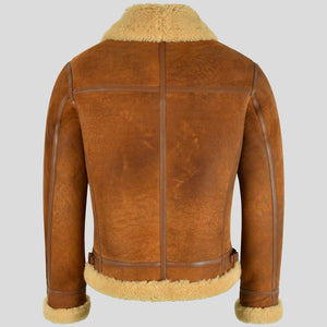 Mens Classic Warm Fighter Pilot Shearling Leather Jacket Back