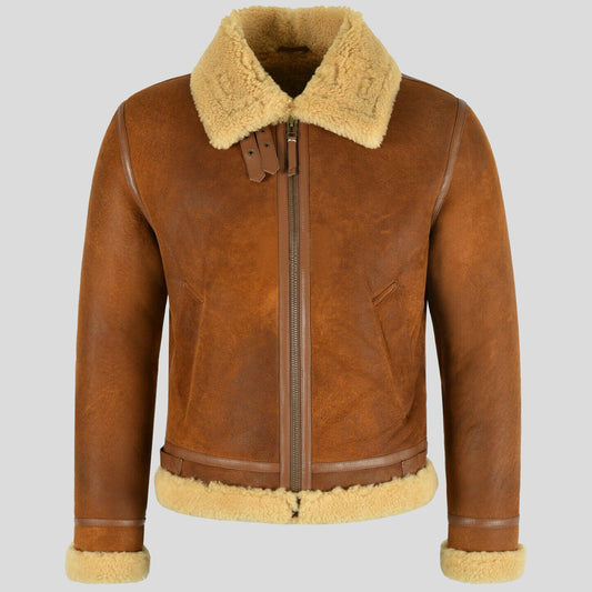 Mens Classic Warm Fighter Pilot Shearling Leather Jacket - Fashion Leather Jackets USA - 3AMOTO
