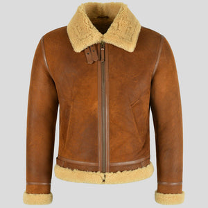 Mens Classic Warm Fighter Pilot Shearling Leather Jacket