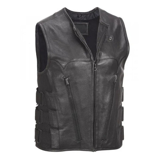 Mens Commando Style Motorcycle Leather Vest - 3amoto shop