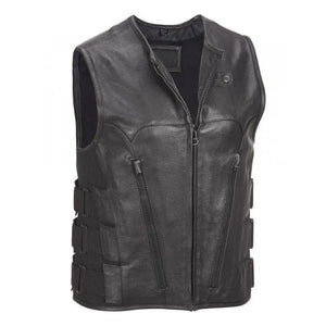 Mens Commando Style Motorcycle Leather Vest