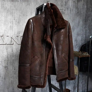 Men’s Dark Brown B3 RAF Aviator Shearling Leather Jacket Fur Coat