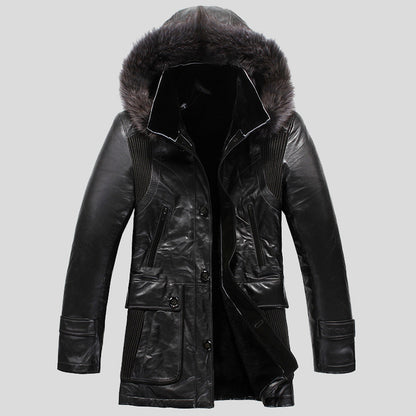 Mens Designer Black Lamb Fur Shearling Sheepskin Hooded Coats