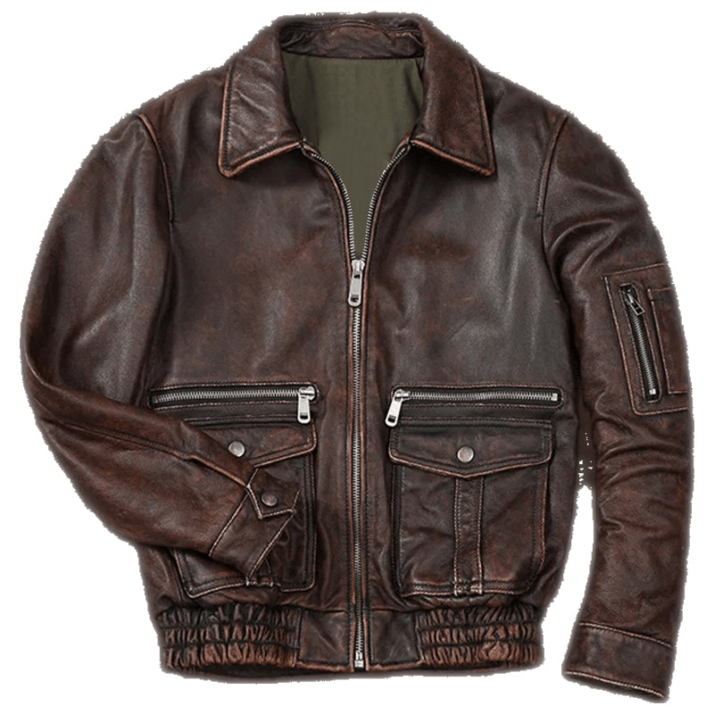 Mens Distressed Brown Vintage Air Force Flight Jacket