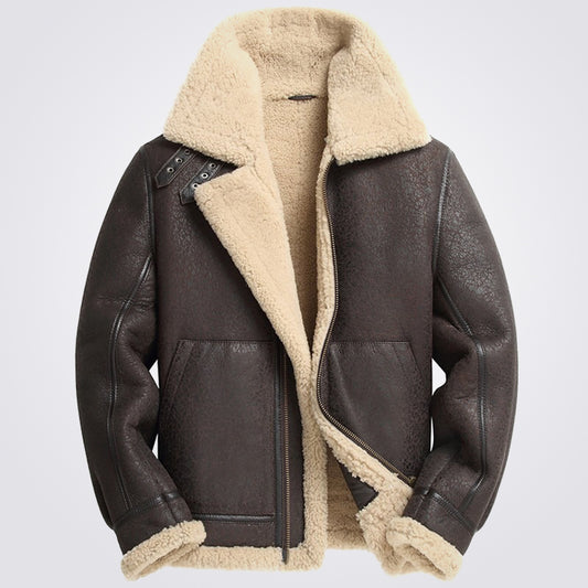 Mens Distressed RAF Sheepskin Aviator Jacket Coat - 3amoto shop