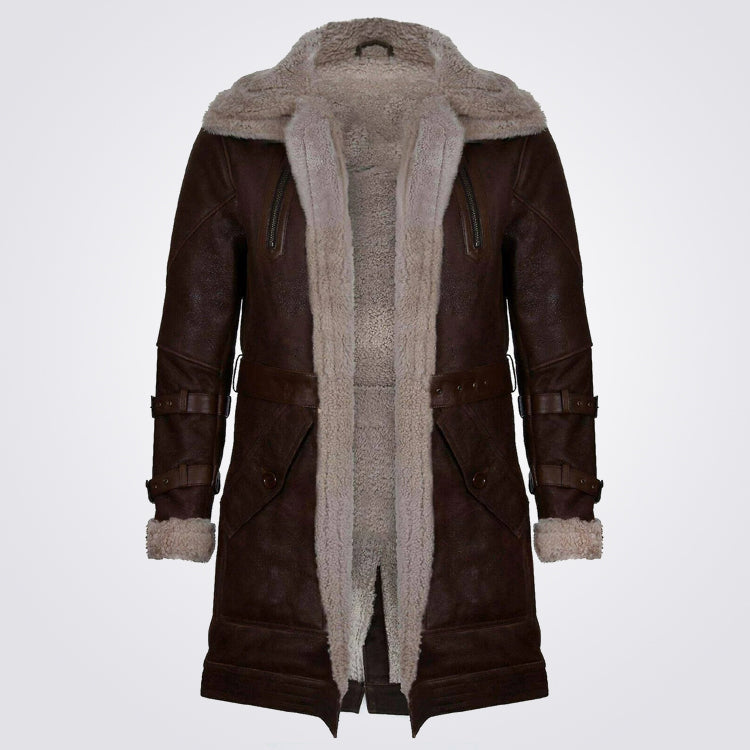 Mens Double Collar Long Brown Sheepskin Coat