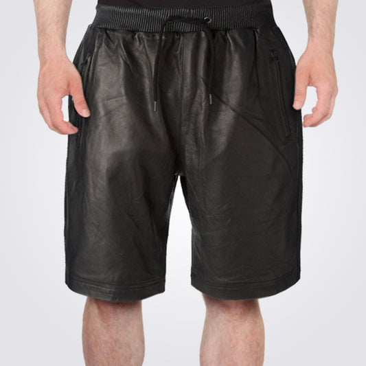 Mens Elegant Black Leather Bermuda Shorts - 3amoto shop