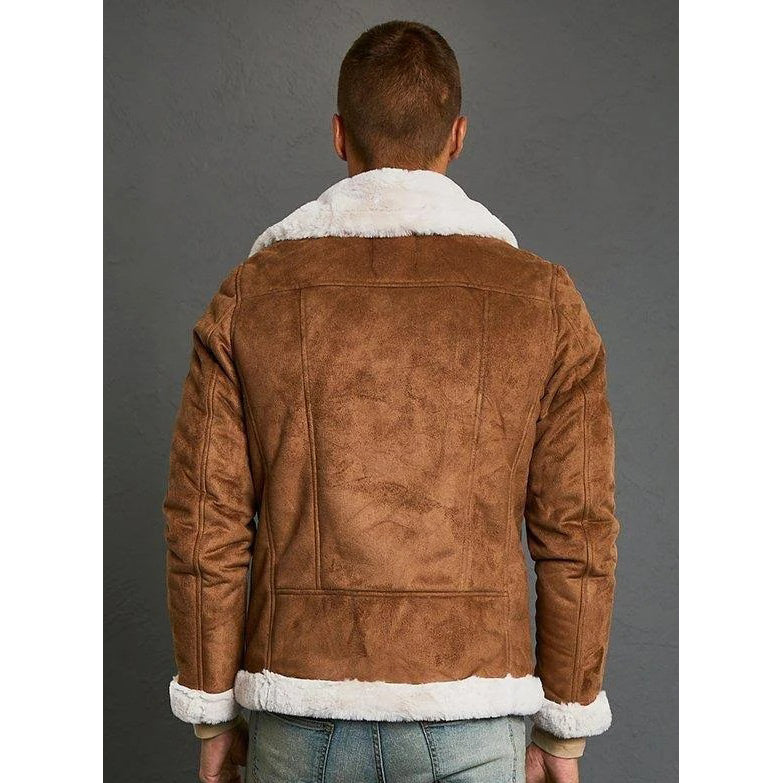 Mens Faux Fur Lined Suede Aviator Jacket - Main Image