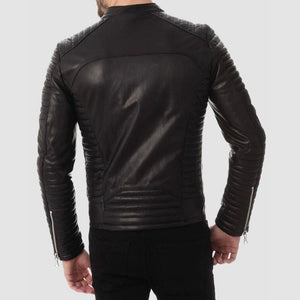 Mens Four Pockets Quilted Black Leather Jacket
