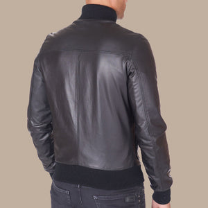 Mens Genuine Leather Black Bomber Jacket Back