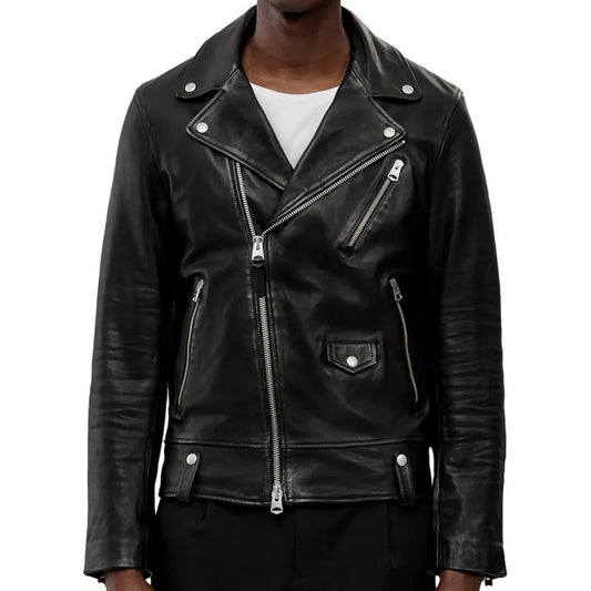 Mens Genuine Leather Moto Racer Jacket - Fashion Leather Jackets USA - 3AMOTO