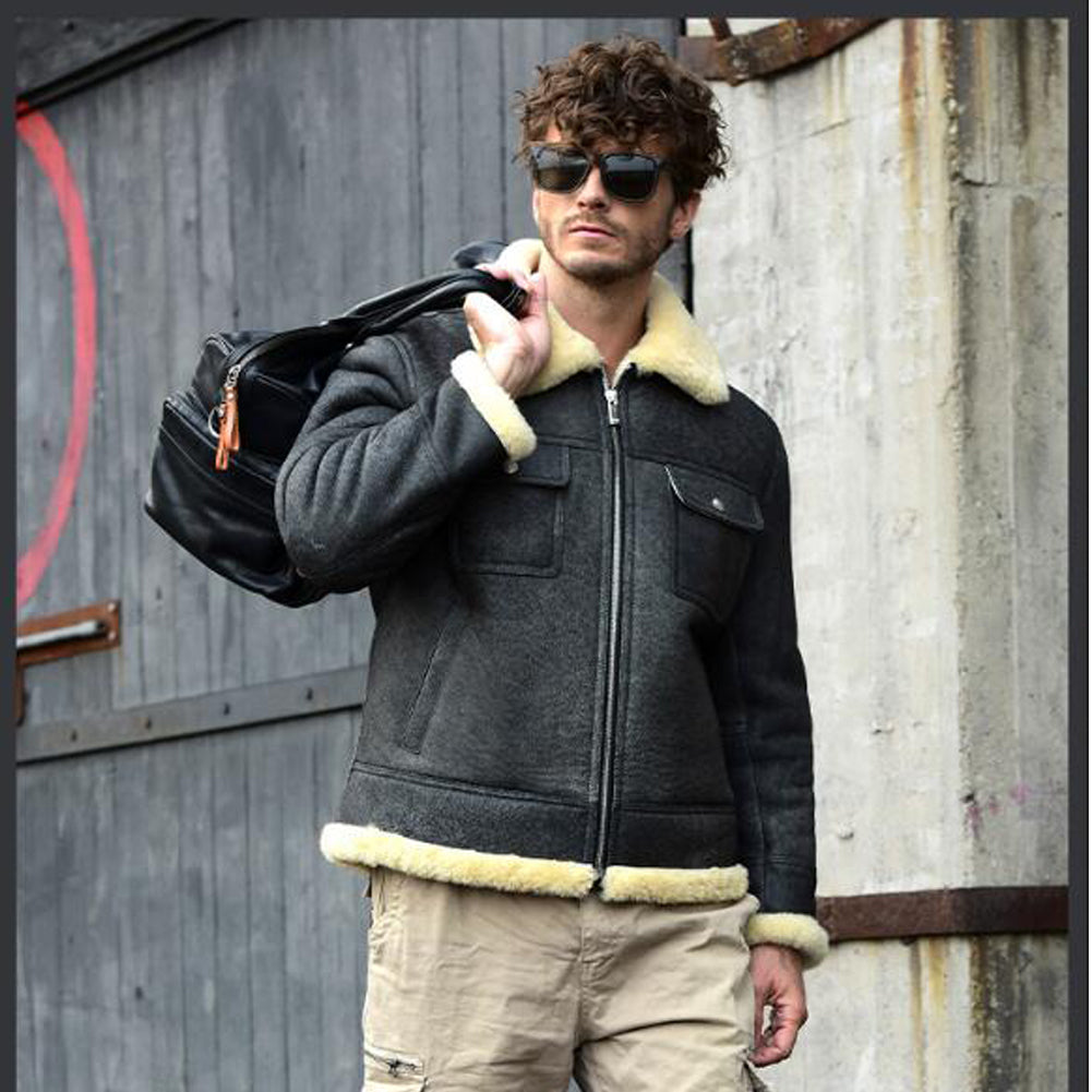 Shop Men's Grey Shearling Flight Jacket Sheepskin Coat