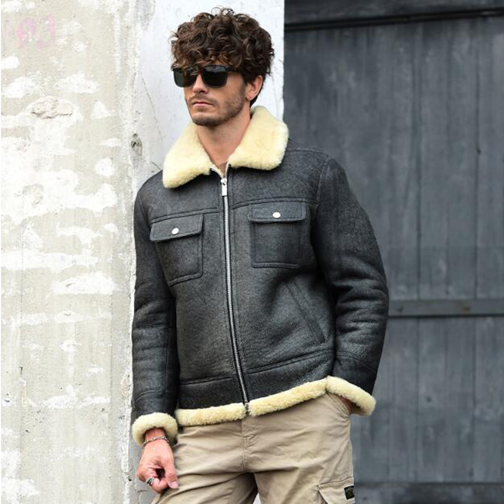 Shop Men's Grey Shearling Flight Jacket Sheepskin Coat