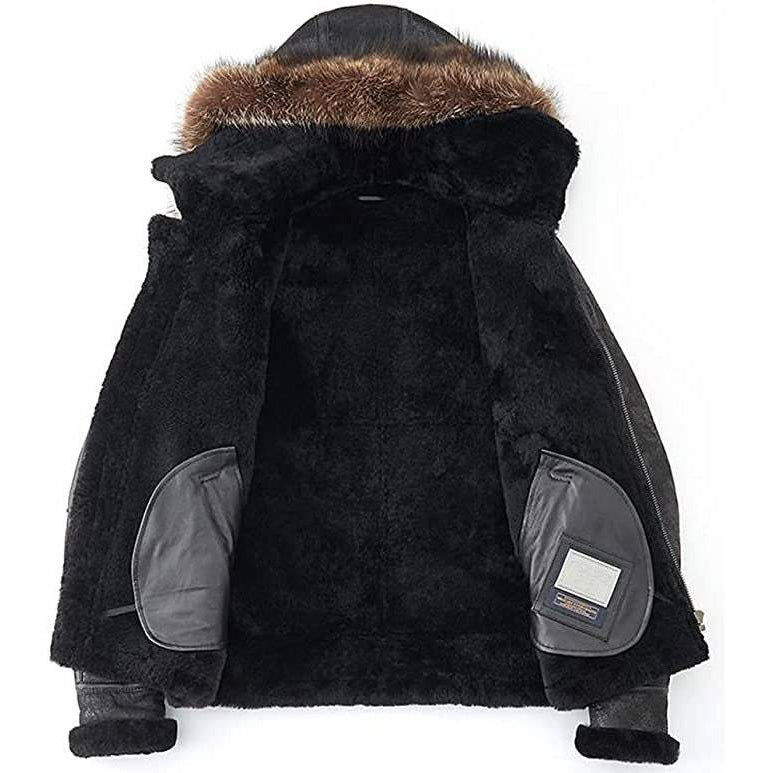 Men's Hooded B3 Bomber Jacket with Shearling Fur