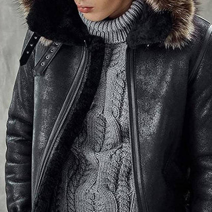 Men's Hooded B3 Bomber Jacket with Shearling Fur