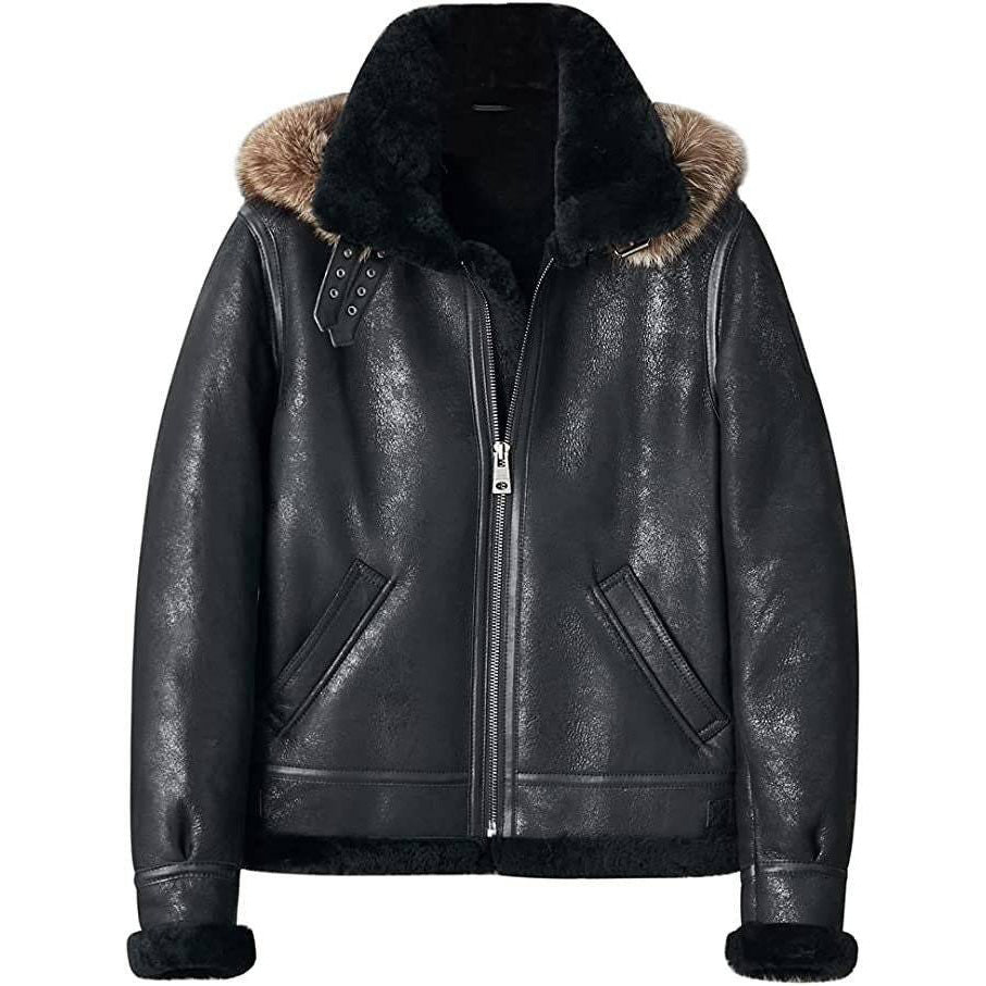 Men's Hooded B3 Bomber Jacket with Shearling Fur