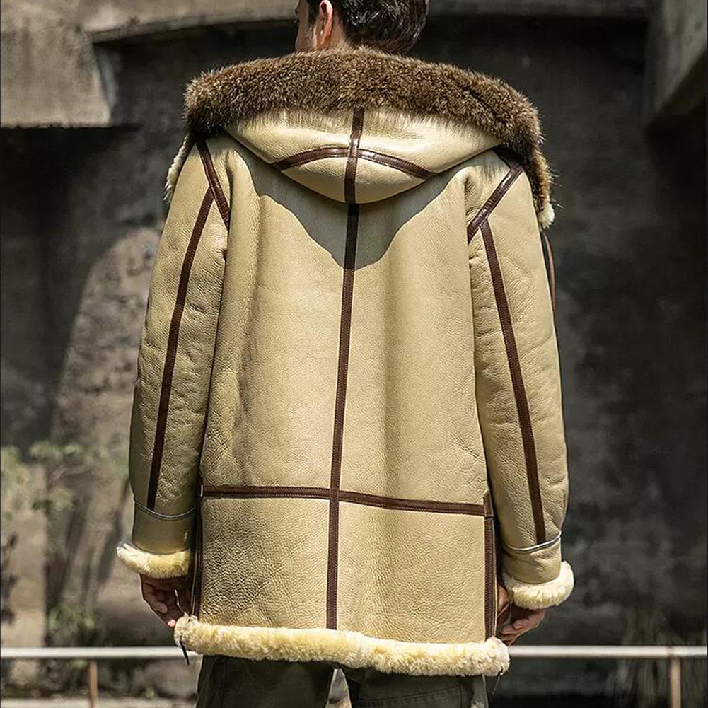 Shop Men's Ivory Leather Shearling Jacket Sheepskin Coat