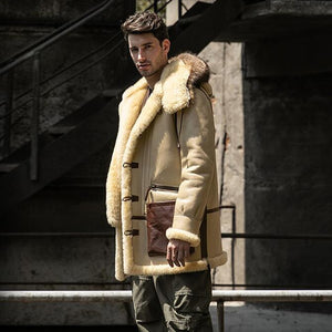 Men's Ivory Leather Shearling Jacket Sheepskin Coat