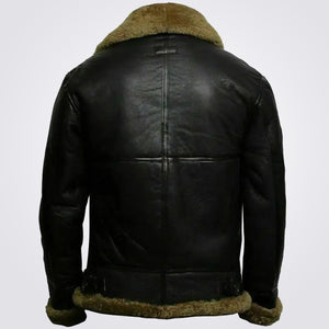 Men's Leather Bomber Jacket With Fur Collar