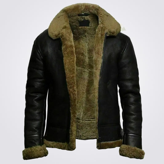 Men's Leather Bomber Jacket With Fur Collar - Fashion Leather Jackets USA - 3AMOTO