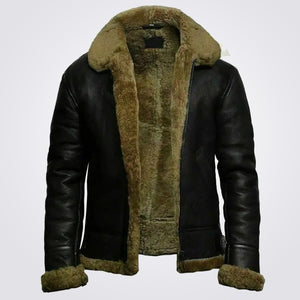 Men's Leather Bomber Jacket With Fur Collar