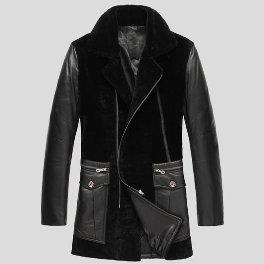 Mens Leather Calfskin Shearling Coats - Fashion Leather Jackets USA - 3AMOTO