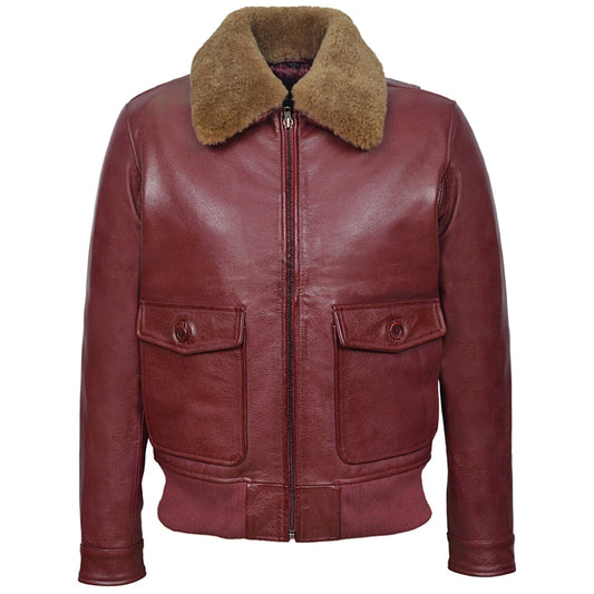 Mens Leather Flight Jacket with Shearling Collar - Fashion Leather Jackets USA - 3AMOTO