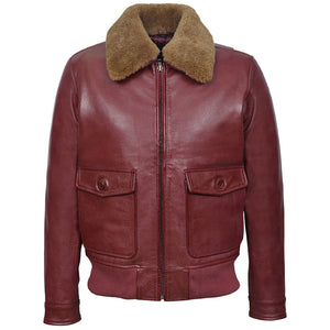 Mens Leather Flight Jacket with Shearling Collar