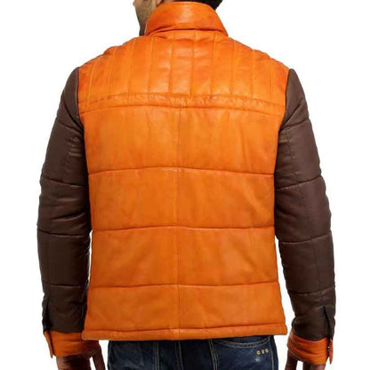 Mens Leather Puffer Jacket