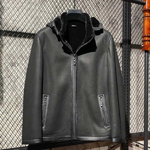 Men's Leather Shearling Jacket Business Shearling Coat