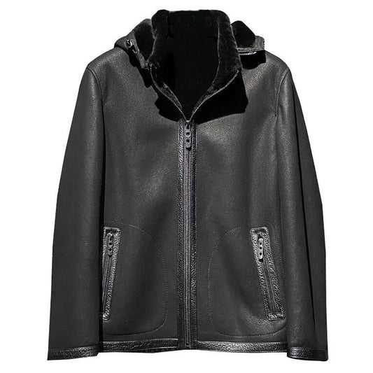 Men's Leather Shearling Jacket Business Shearling Coat - Fashion Leather Jackets USA - 3AMOTO