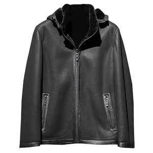 Men's Leather Shearling Jacket Business Shearling Coat