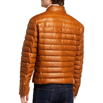 Brown Leather Puffer Jacket