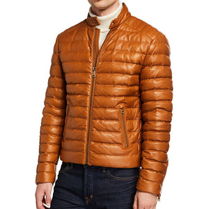 Men’s Lux Brown Leather Puffer Jacket