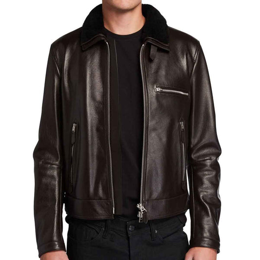 Mens Luxurious Leather Jacket Shearling Collar - Fashion Leather Jackets USA - 3AMOTO