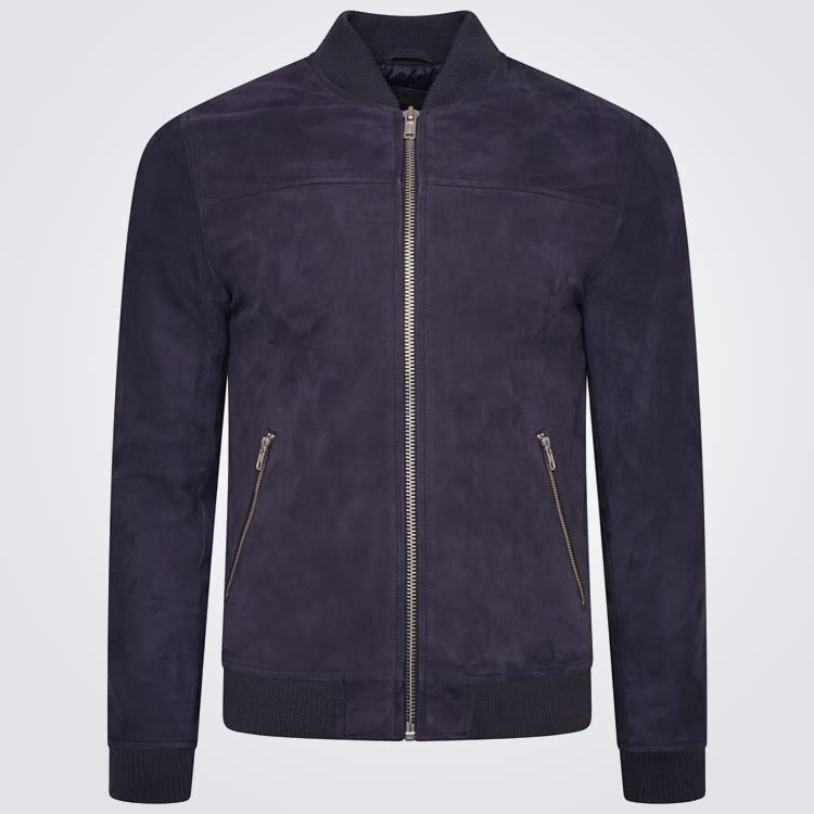 Men’s Navy Suede Bomber Jacket