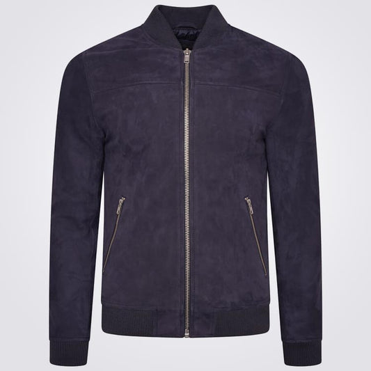 Men’s Navy Suede Bomber Jacket - Fashion Leather Jackets USA - 3AMOTO