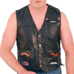 Mens Patched Motorcycle Leather Vest
